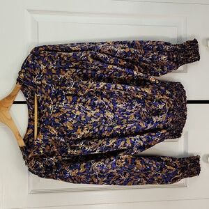 Vintage NICOLA Abstract Pattern Blouse in Purple and Brown SZ Med Office Balloon